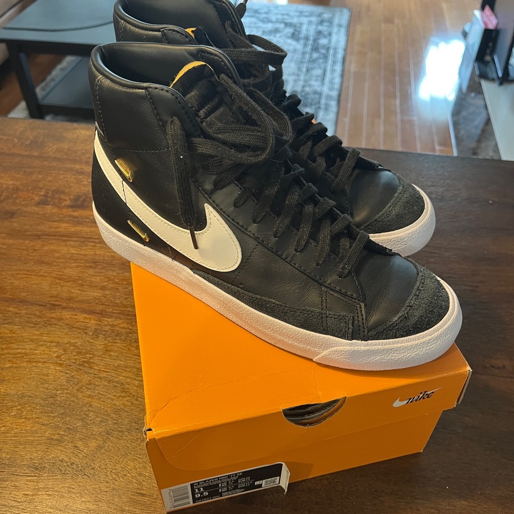 Lightly Used Nike Blazers, Black with Gold - Size W11/M9.5